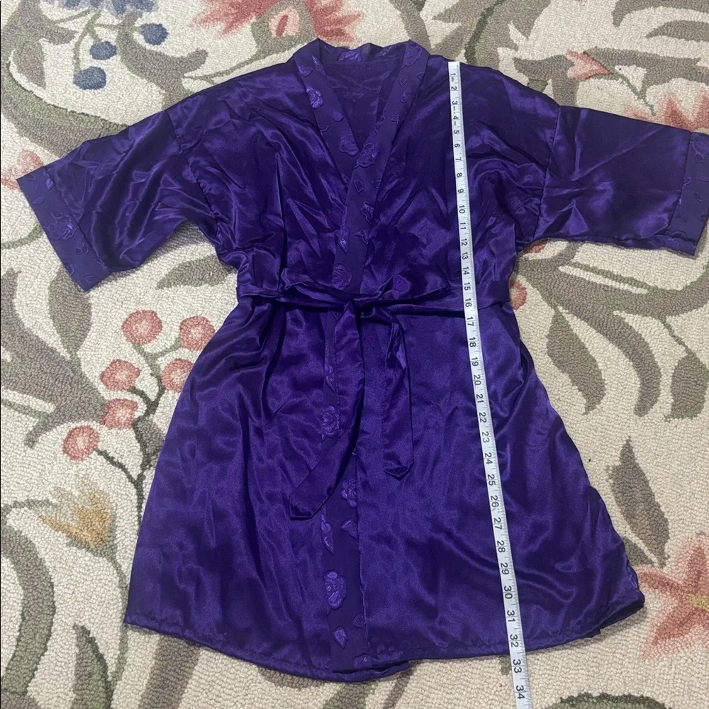 Petra Fashions Vintage Purple Satin Robe and Sheer Nightgown Set negligée, Large